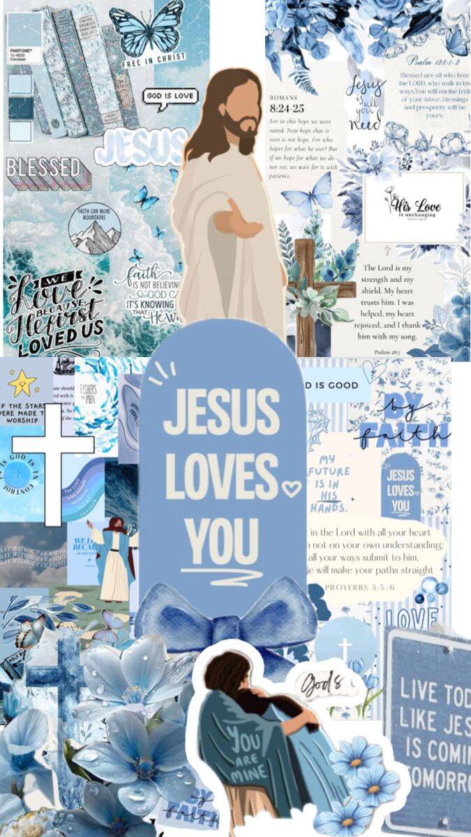 Fondo de Pantalla Azul con Jesús y Mariposas para Celular/iPhone 4K