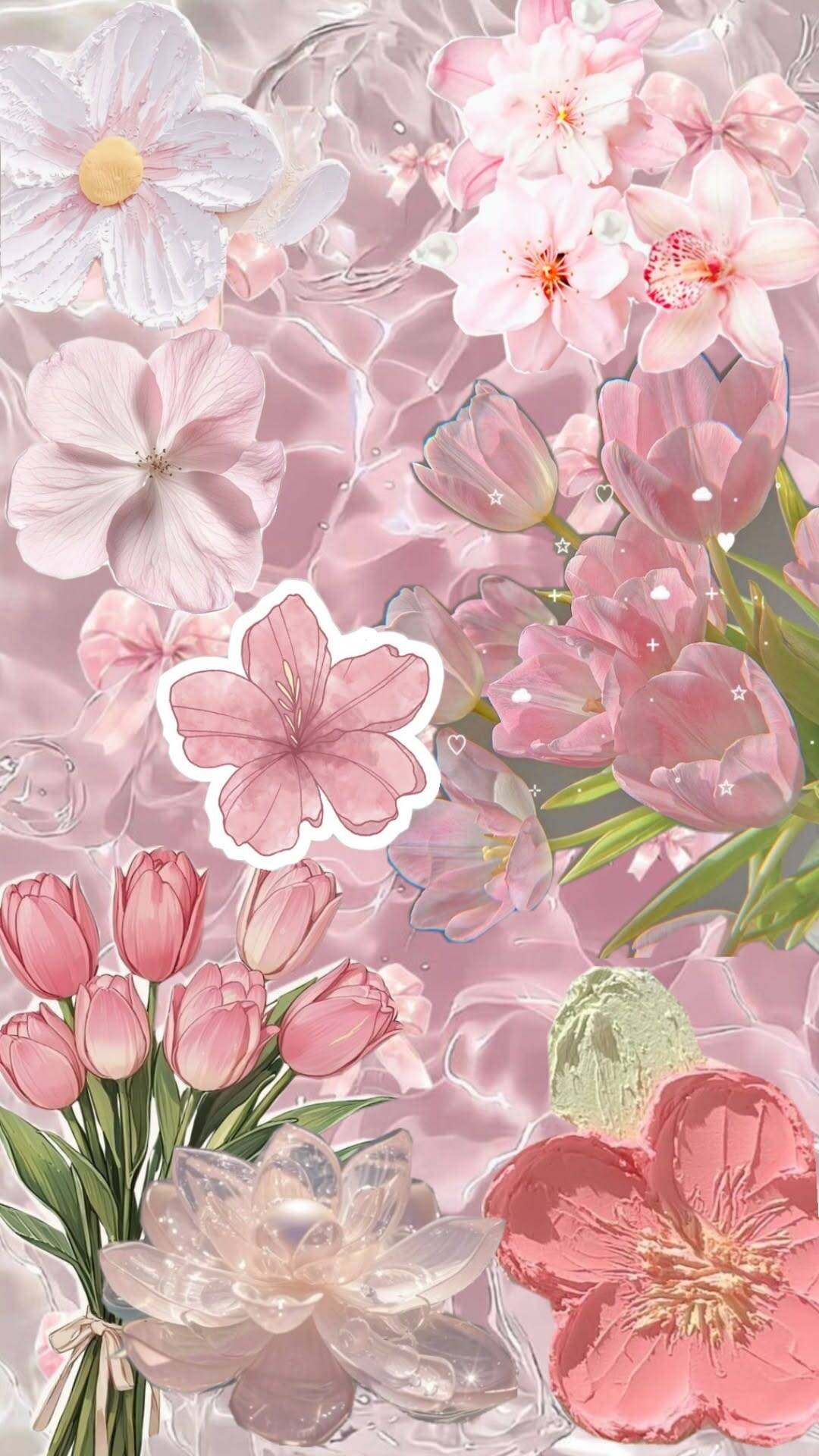 Fondo de Pantalla Rosa con Flores Delicadas para Celular/iPhone