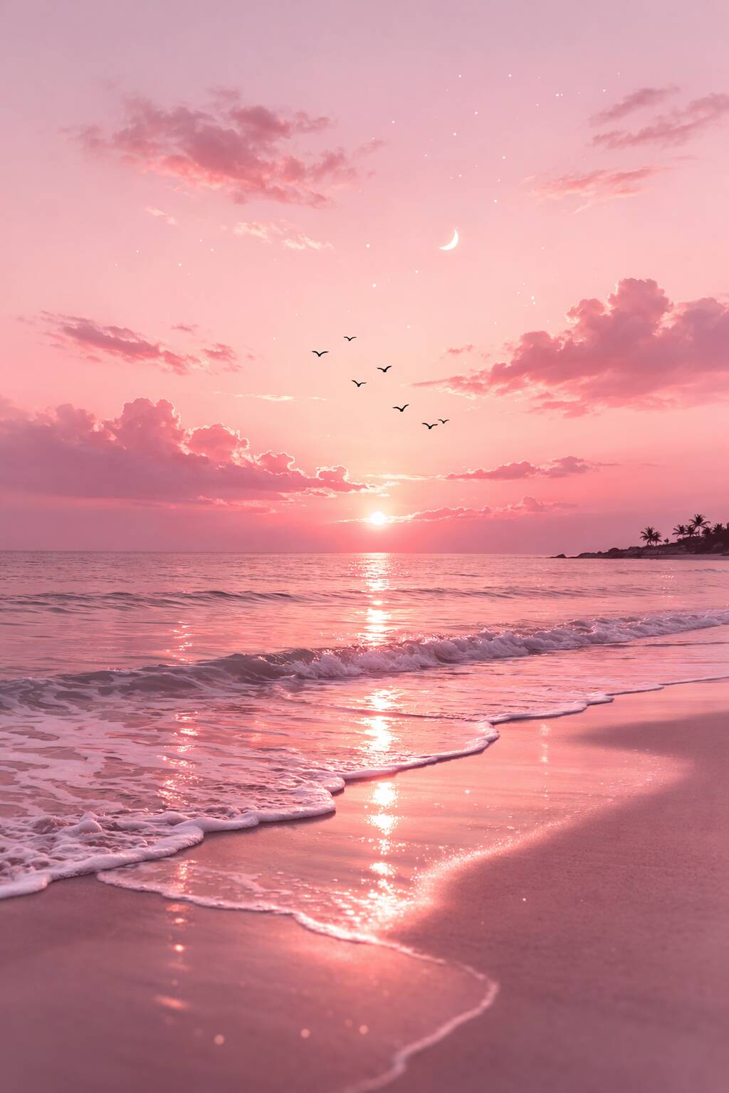 Fondo de Pantalla Rosado de Atardecer y Playa para Celular/iPhone
