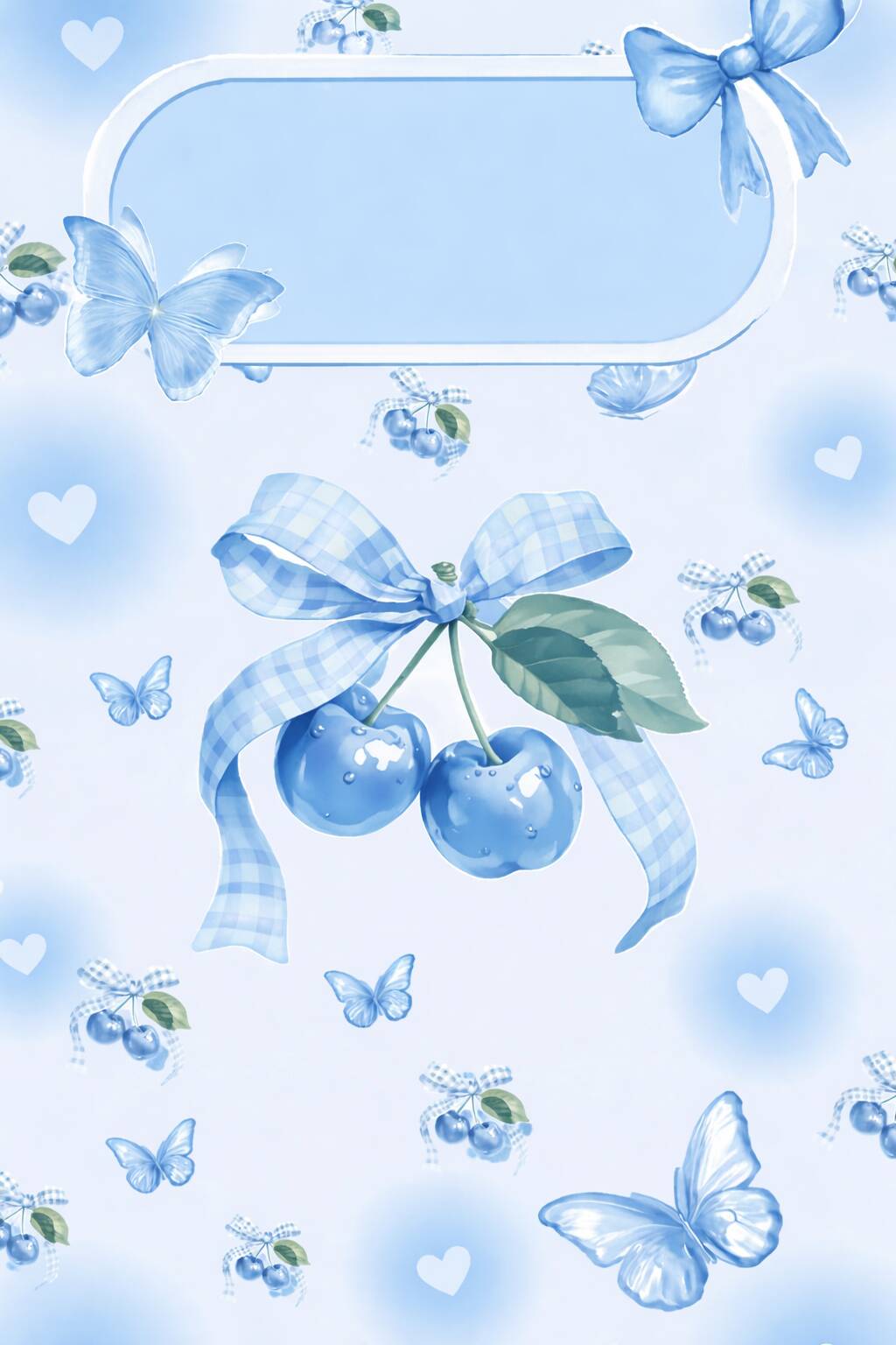 Fondo de Pantalla Azul con Mariposas y Cerezas para Celular/iPhone