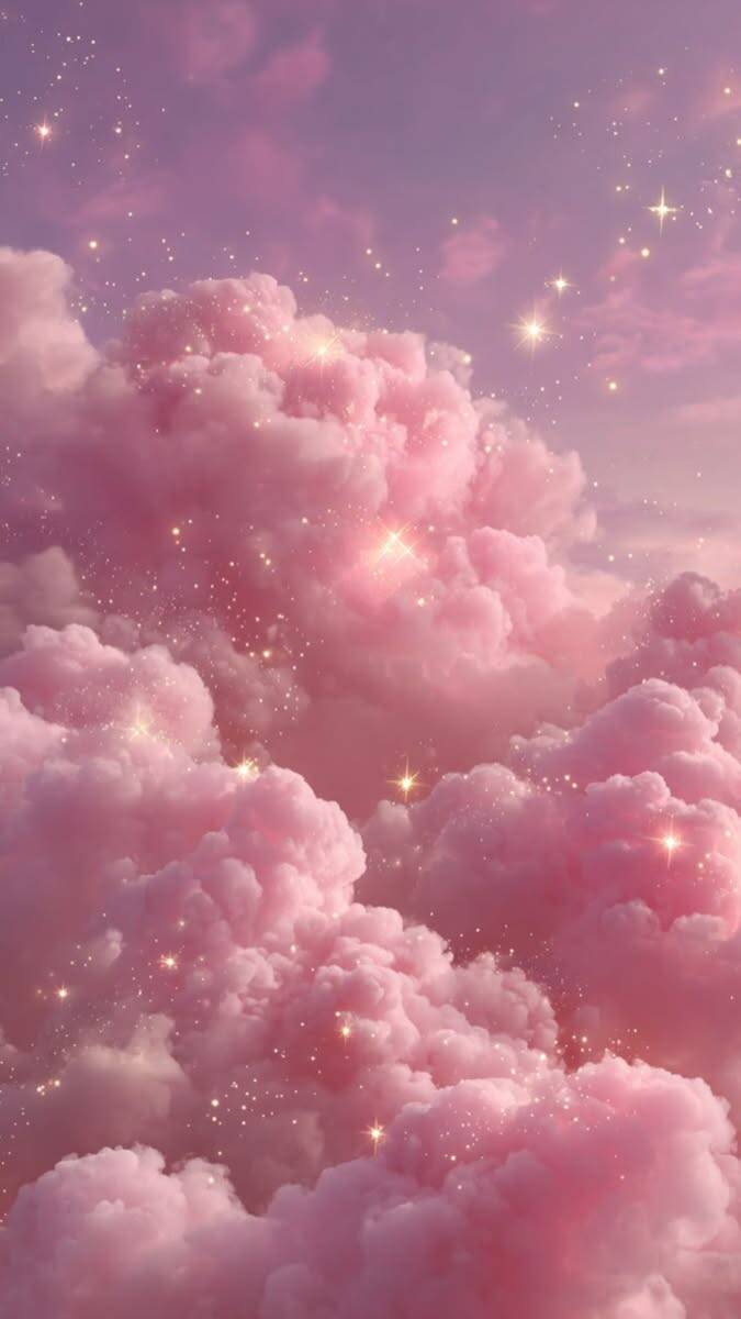 Fondo de Pantalla Rosa con Nubes y Estrellas para Celular/iPhone