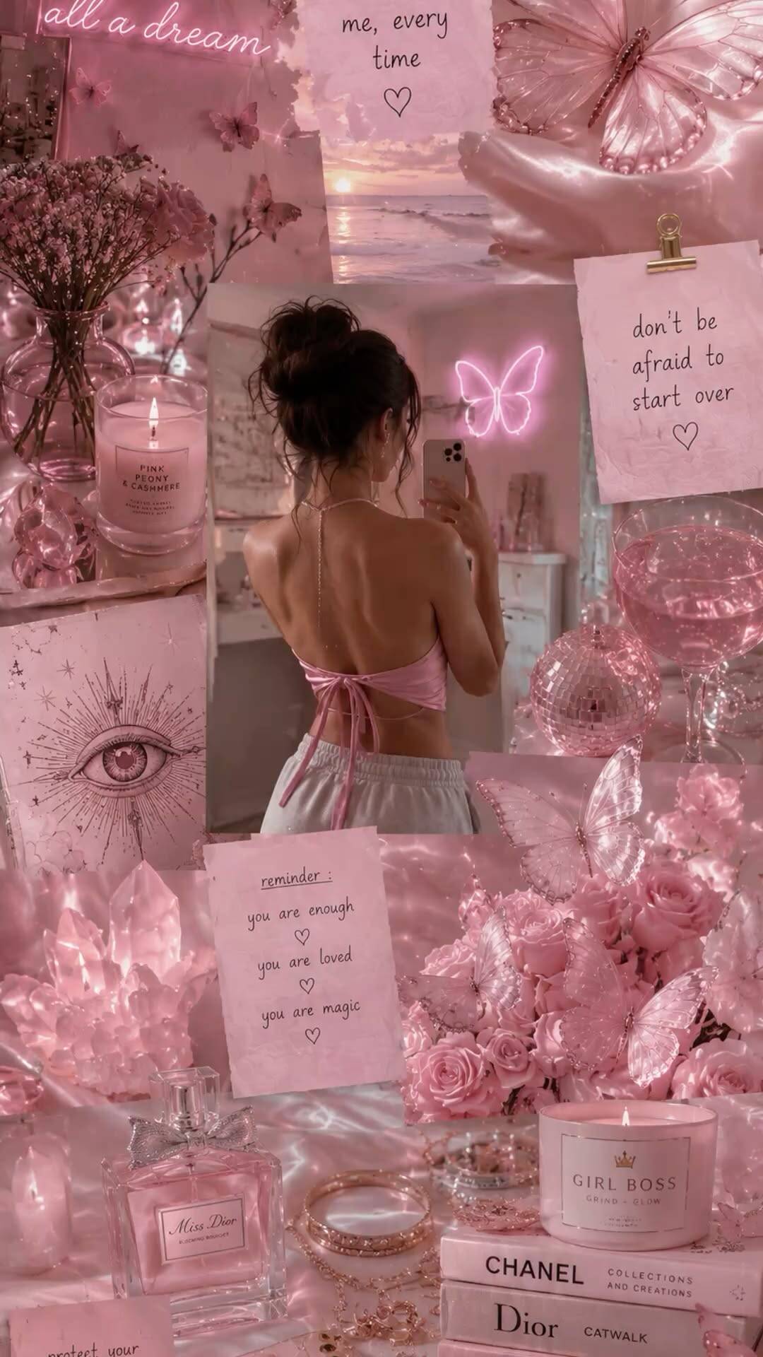 Fondo de pantalla Aesthetic de flores rosas y purpurina para teléfono celular/iPhone