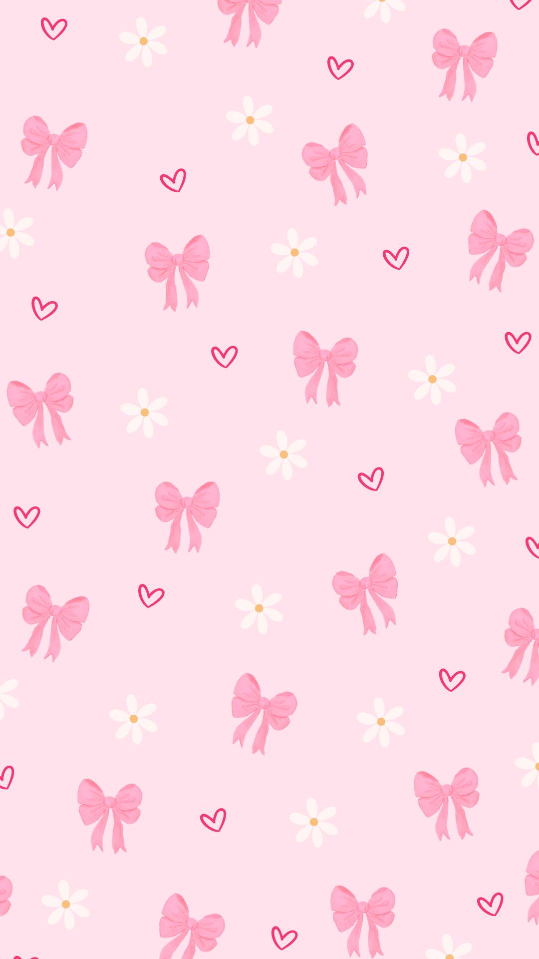 Fondo de Pantalla Rosa con Lazos y Corazones para Celular/iPhone