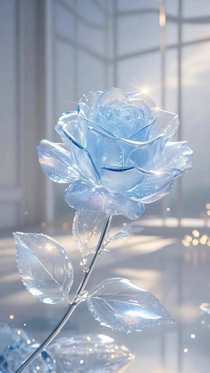Fondo de Pantalla Azul con Rosa de Cristal para Celular/iPhone 4K
