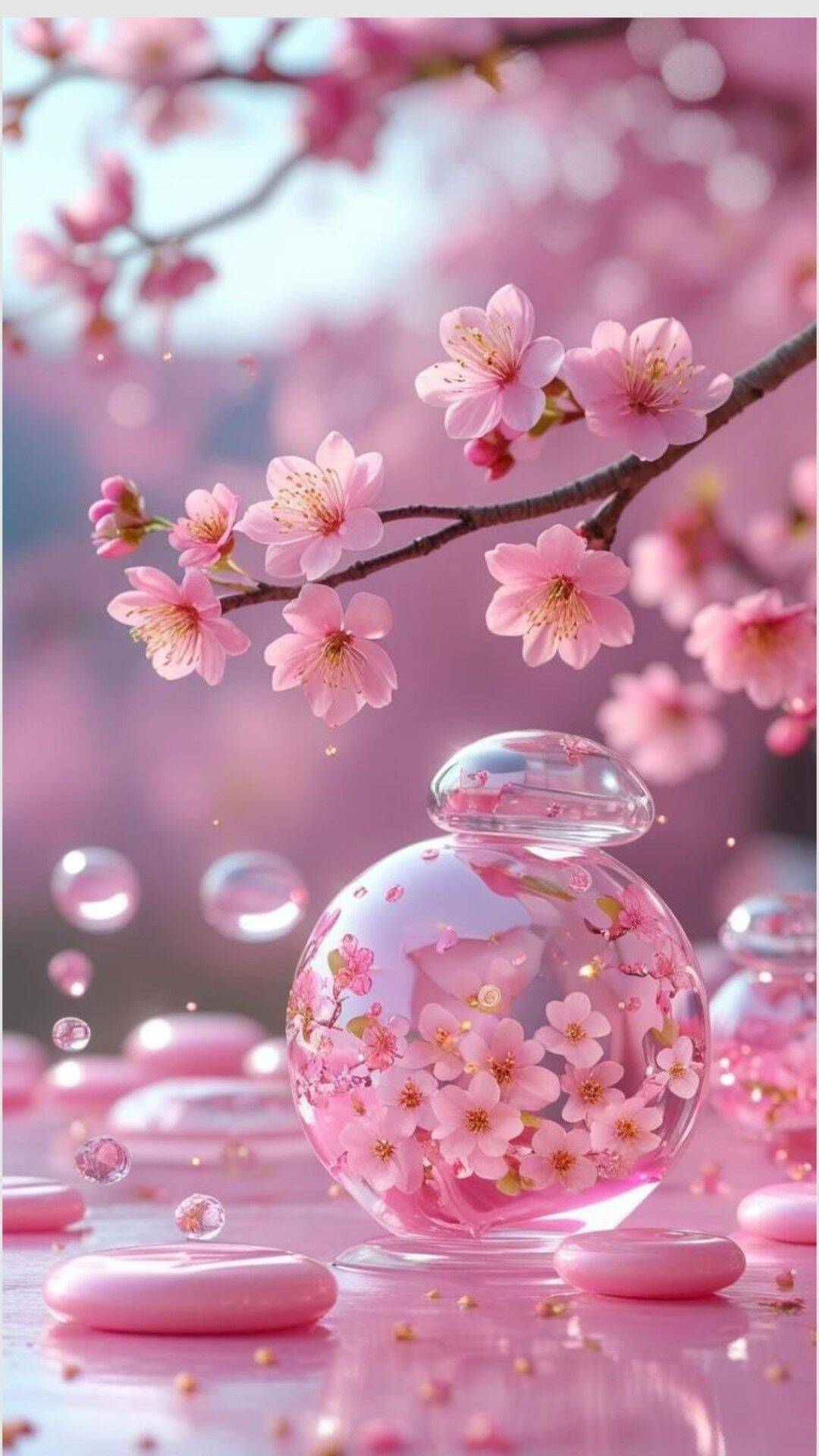 Fondo de Pantalla Rosa con Flores y Perfume para Celular/iPhone