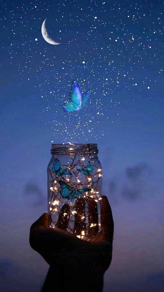 Fondo de Pantalla Azul con Mariposas y Luces para Celular/iPhone 4K