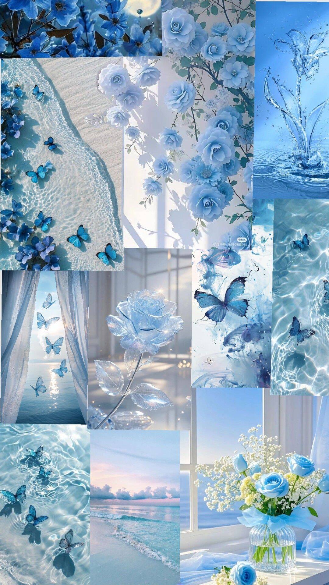 Fondo de Pantalla Azul con Mariposas y Flores para Celular/iPhone 4K