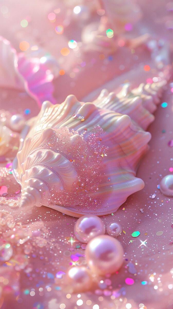 Fondo de Pantalla Rosa con Conchas y Purpurina para Celular/iPhone