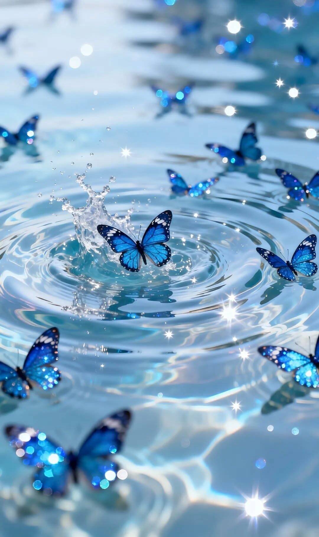 Fondo de Pantalla Azul con Mariposas Brillantes para Celular/iPhone 4K