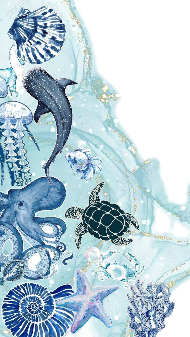 Fondo de Pantalla Azul con Animales Marinos para Celular/iPhone 4K