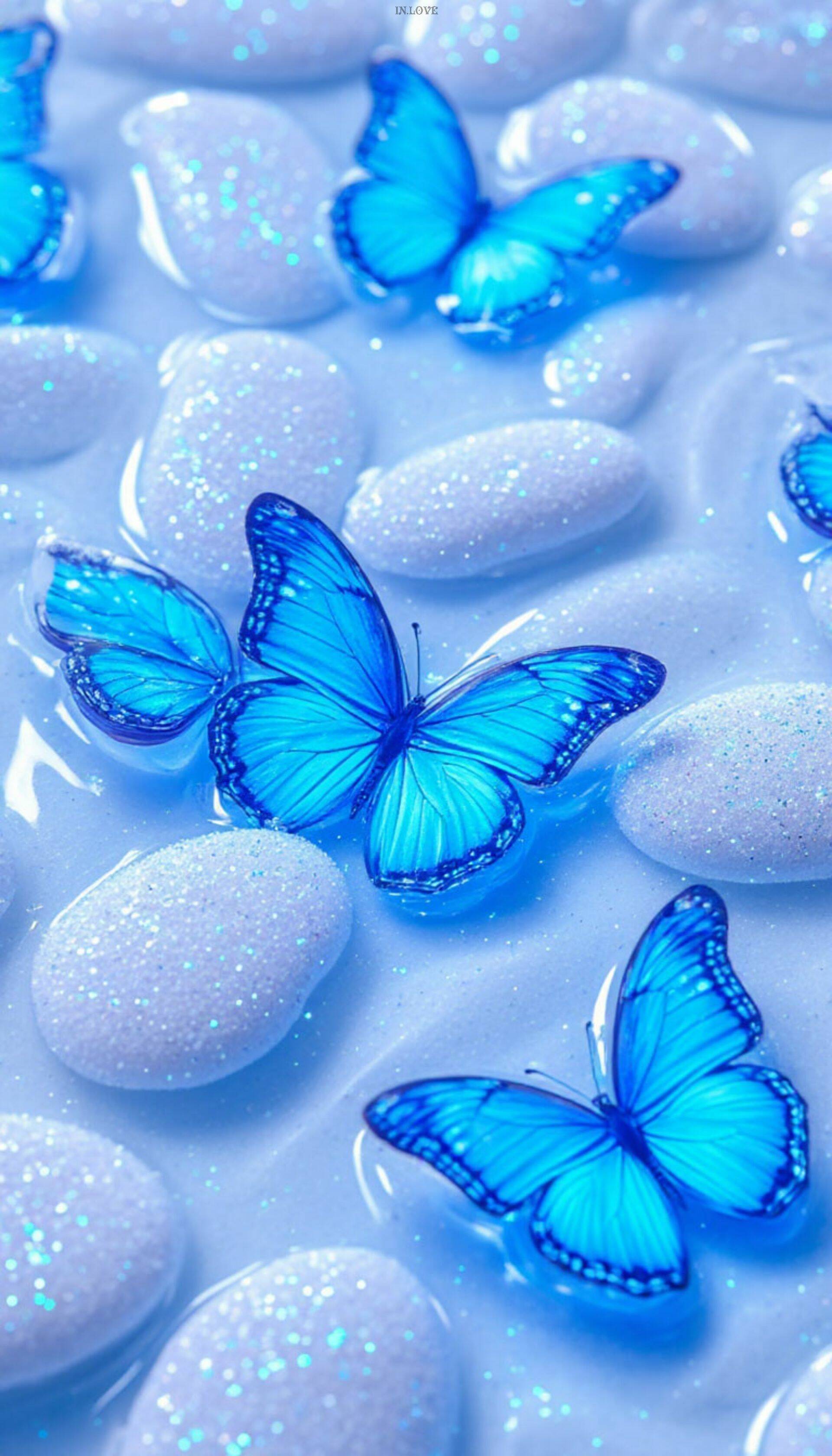 Fondo de Pantalla Azul con Mariposas para Celular/iPhone 4K