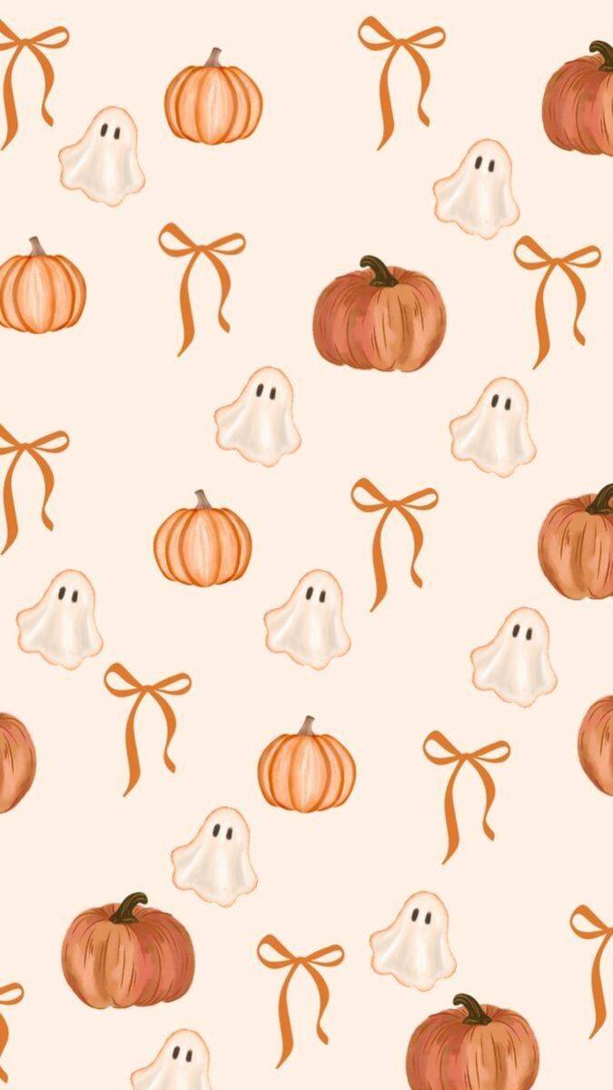 Papel de Parede de Outono com Abóboras e Fantasmas para Celular/iPhone