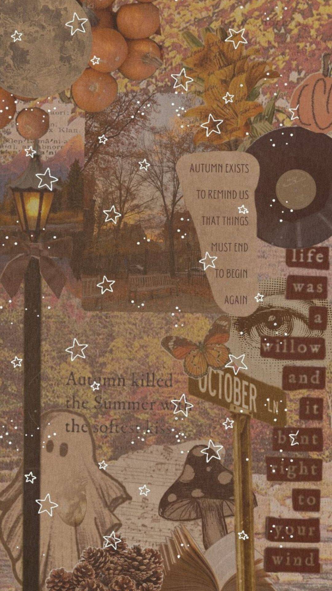 Papel de Parede de Outono com Estrelas e Abóboras para Celular/iPhone