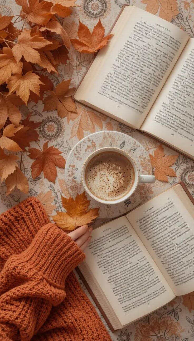 Papel de Parede de Outono com Livros e Café para Celular/iPhone