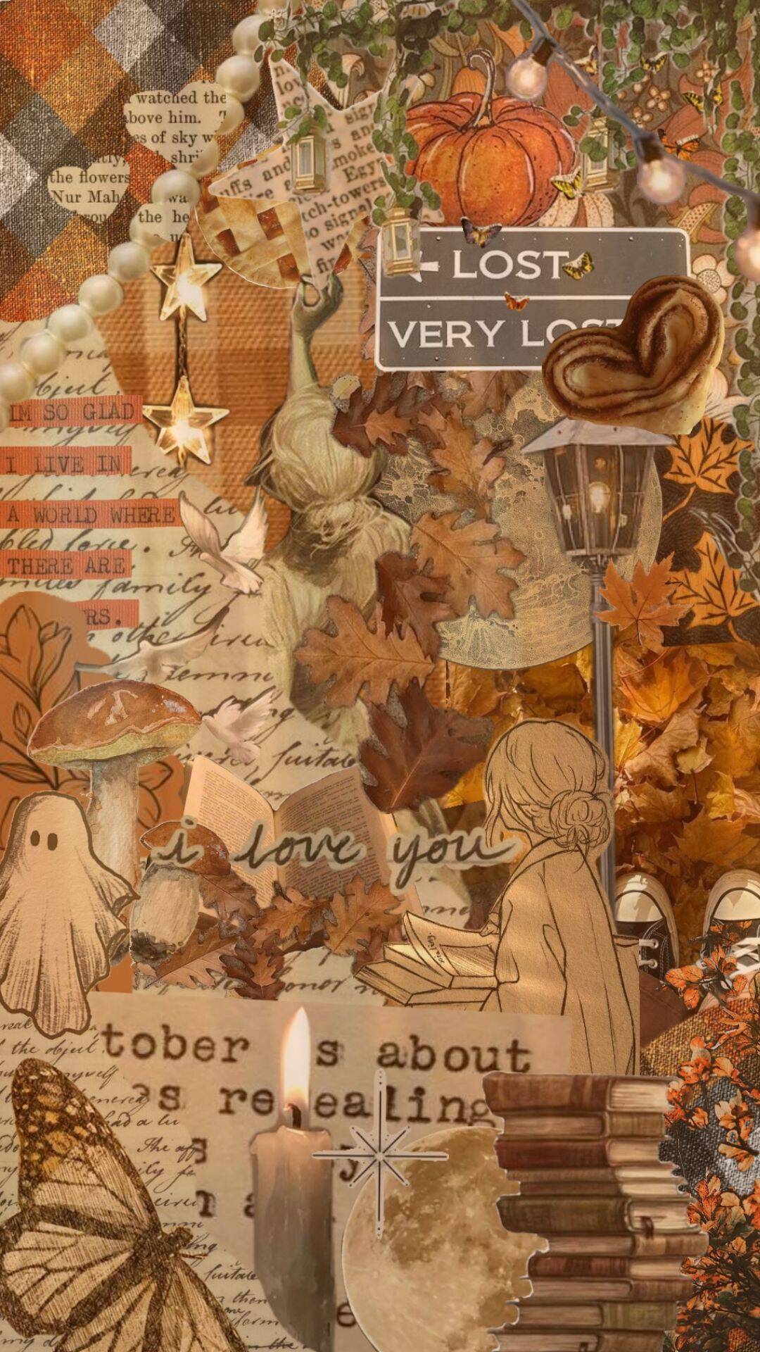 Papel de Parede de Outono Vintage com Elementos Aesthetic para Celular