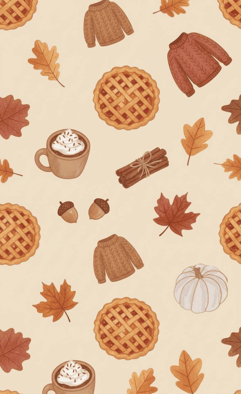 Papel de Parede de Outono com Folhas e Tortas para Celular/iPhone