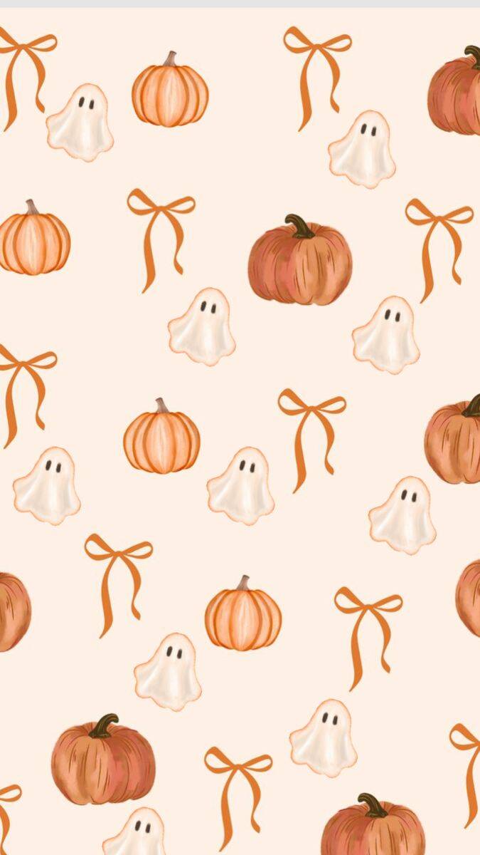 Papel de Parede de Outono com Abóboras e Fantasmas para Celular/iPhone