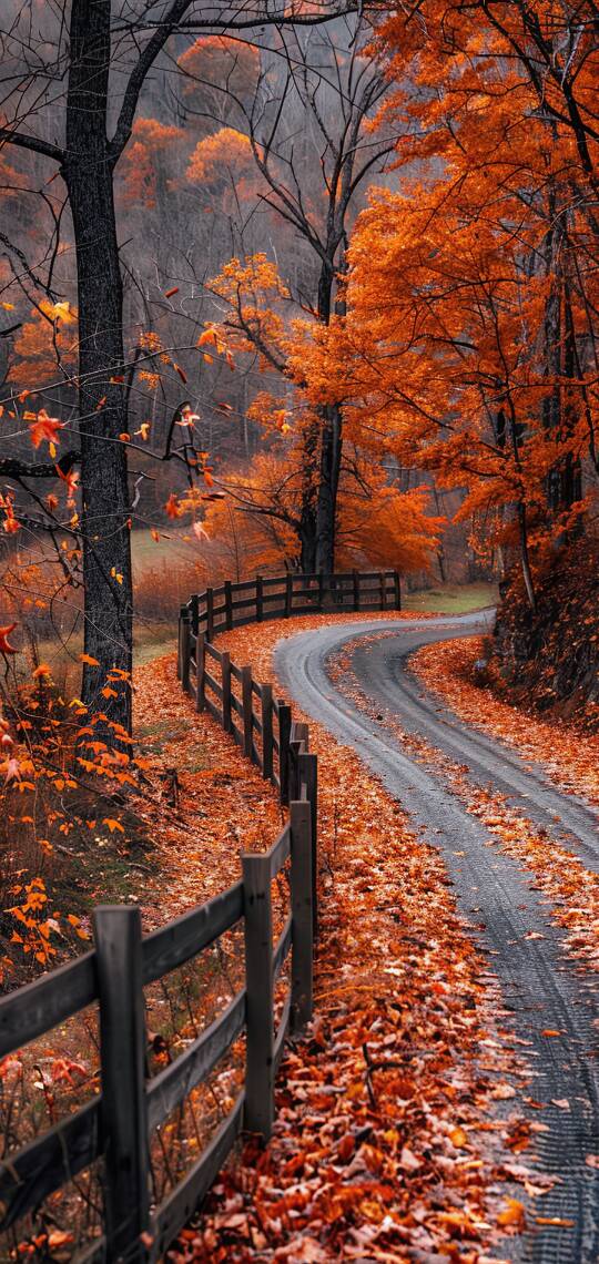 Papel de Parede de Outono com Estrada de Folhas Laranjas para Celular/iPhone