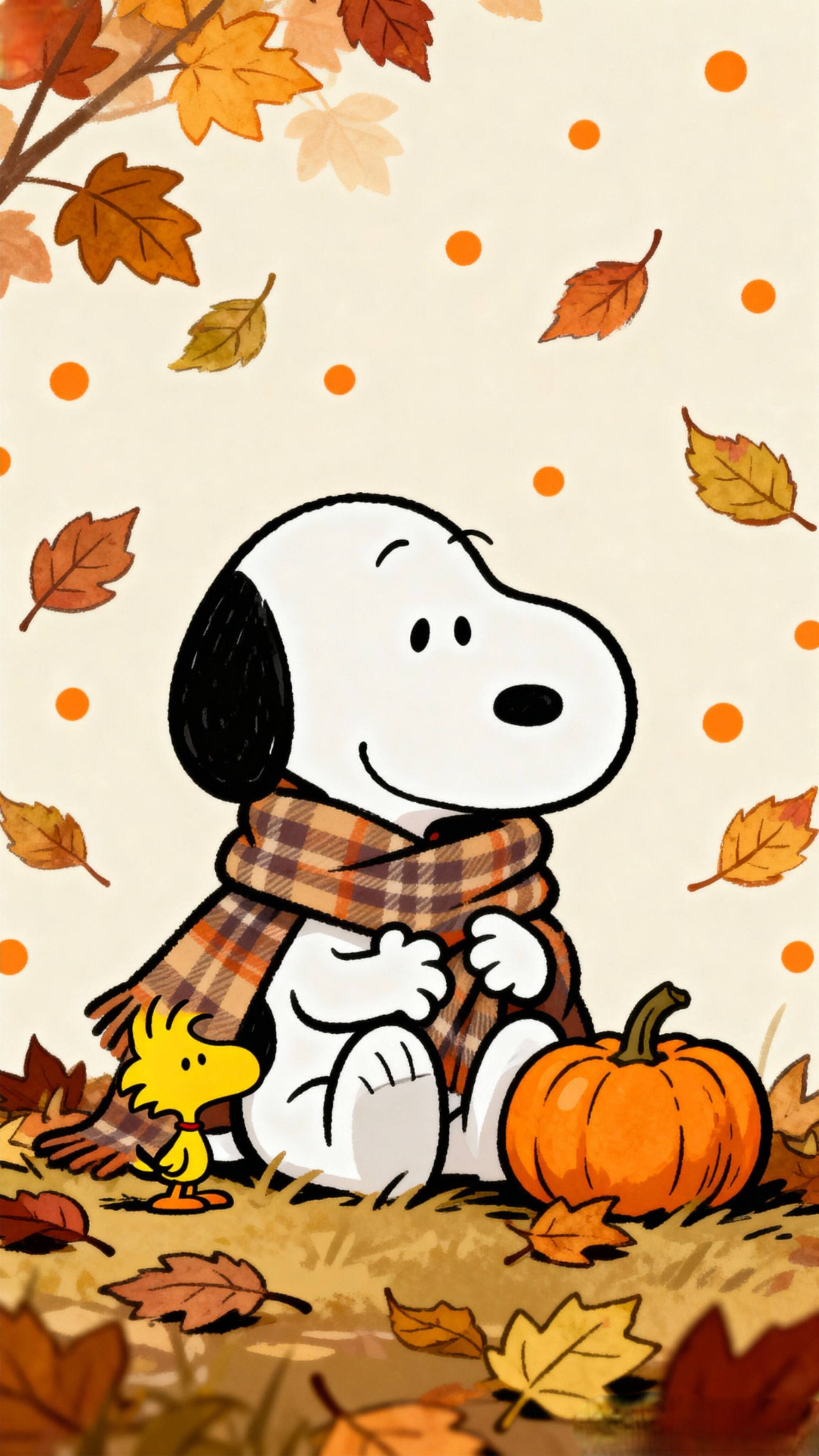 Papel de Parede de Outono com Snoopy e Abóbora para Celular
