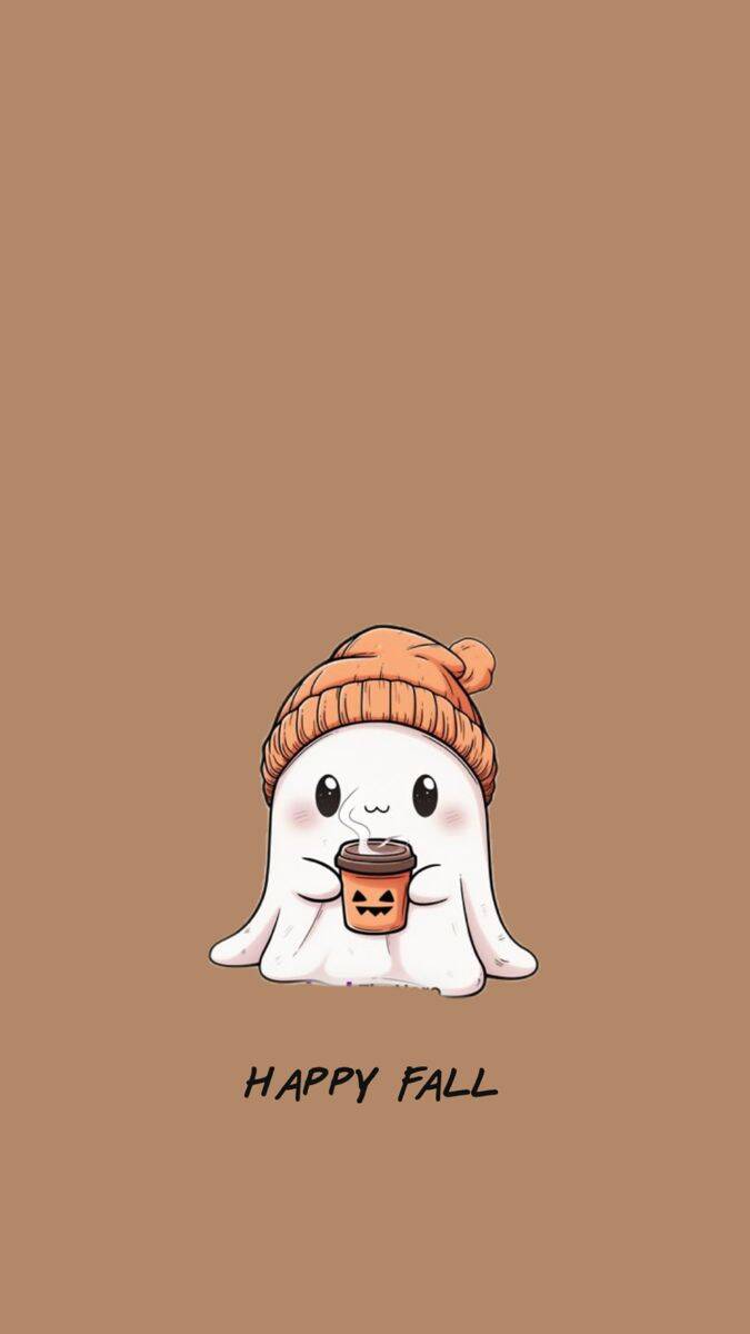 Papel de Parede de Outono com Fantasma Fofo e Café para Celular