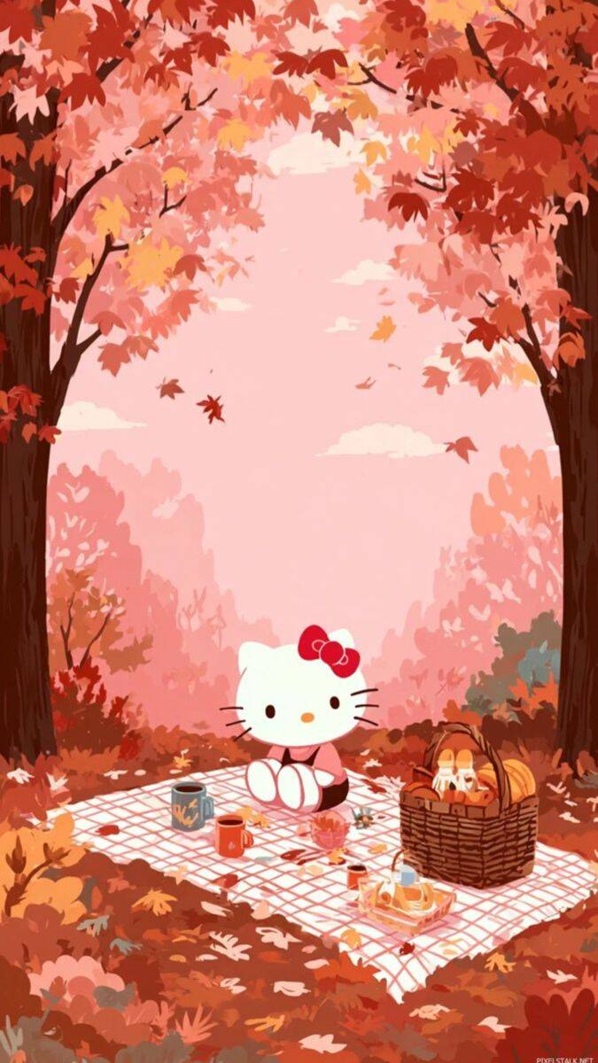 Fondo de Pantalla de Otoño con Hello Kitty en Picnic para Celular
