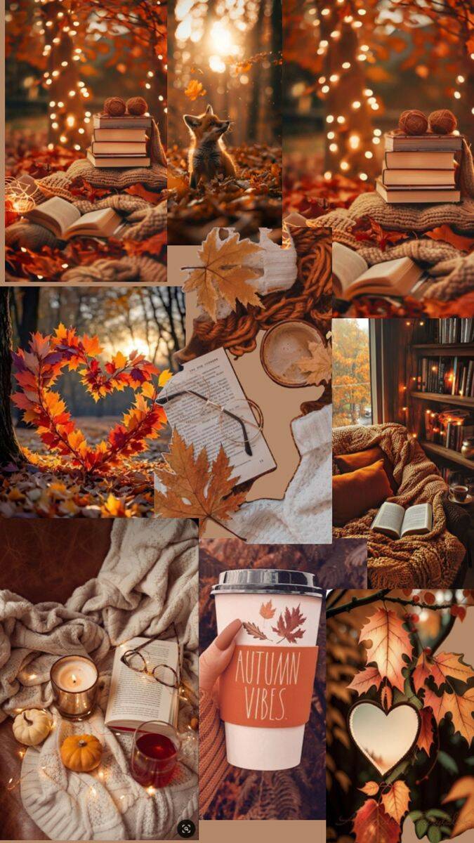 Fondo de Pantalla de Otoño con Libros y Hojas para Celular/iPhone
