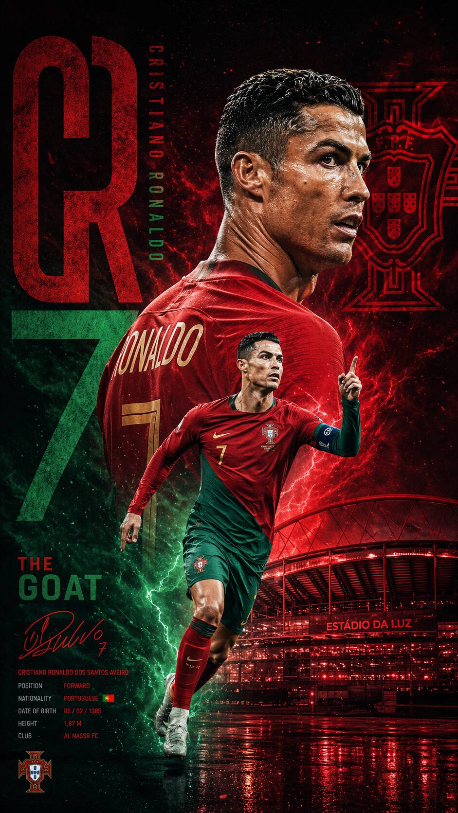 Papel de Parede do Cristiano Ronaldo CR7 com Camisa de Portugal para Celular/iPhone 4K