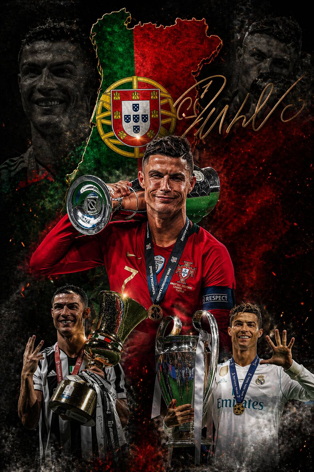 Papel de Parede do Cristiano Ronaldo com Troféus para Celular/iPhone 4K