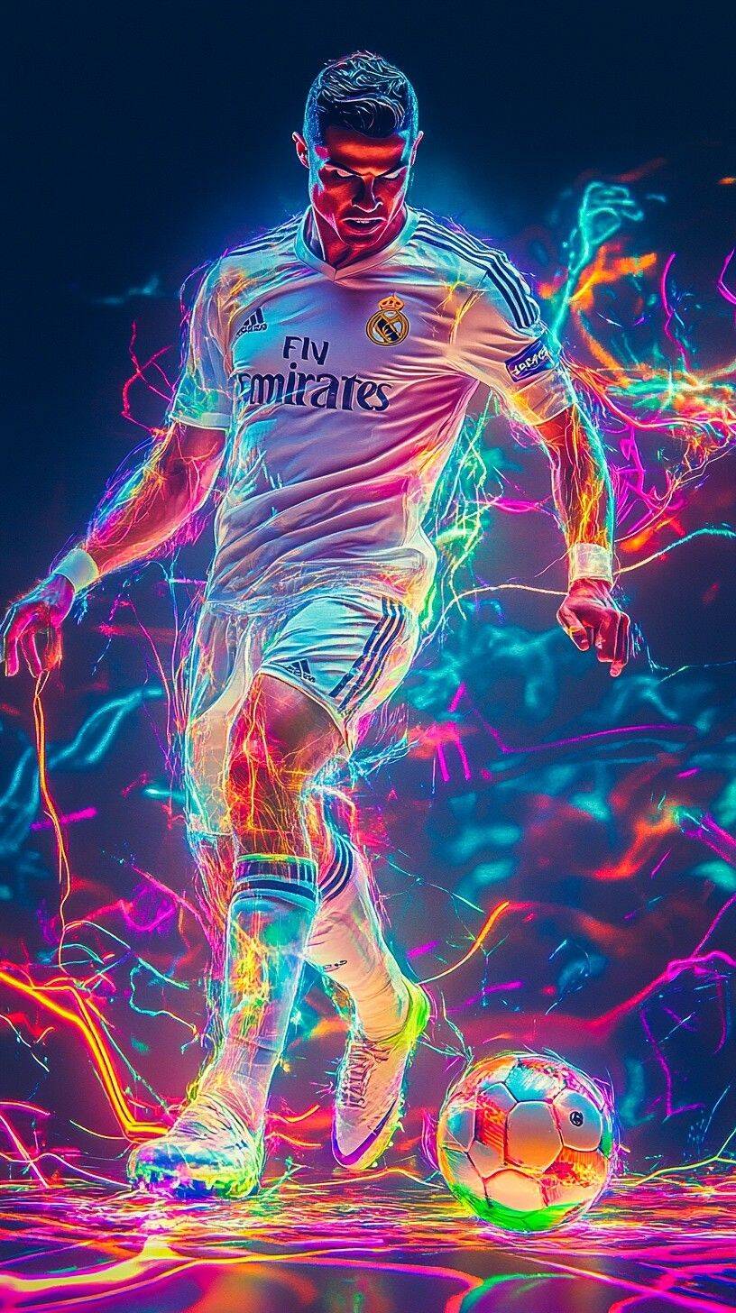 Papel de Parede do Cristiano Ronaldo com Efeitos Neon para Celular/iPhone 4K