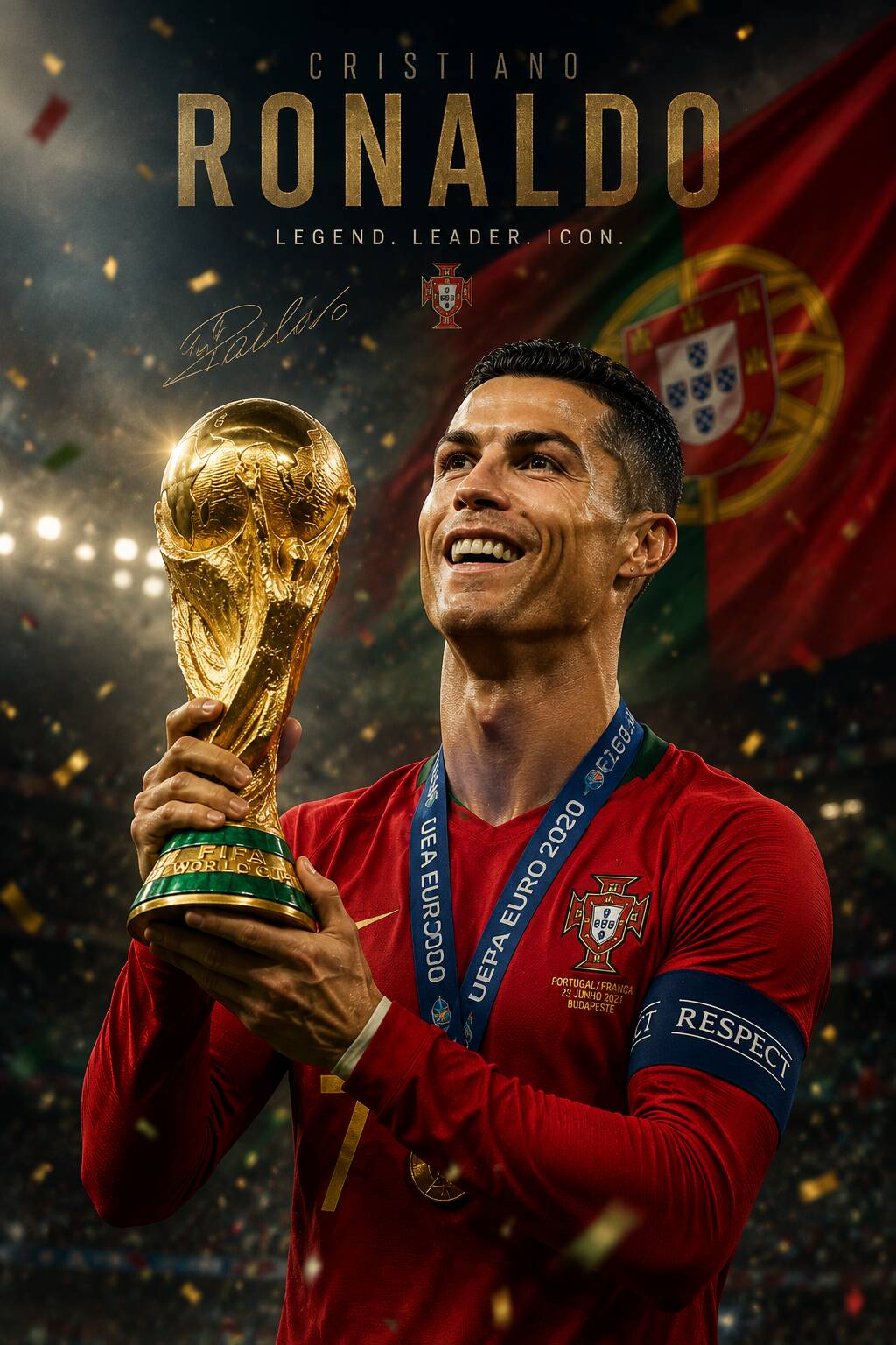 Papel de Parede do Cristiano Ronaldo com Troféu CR7 para Celular/iPhone 4K