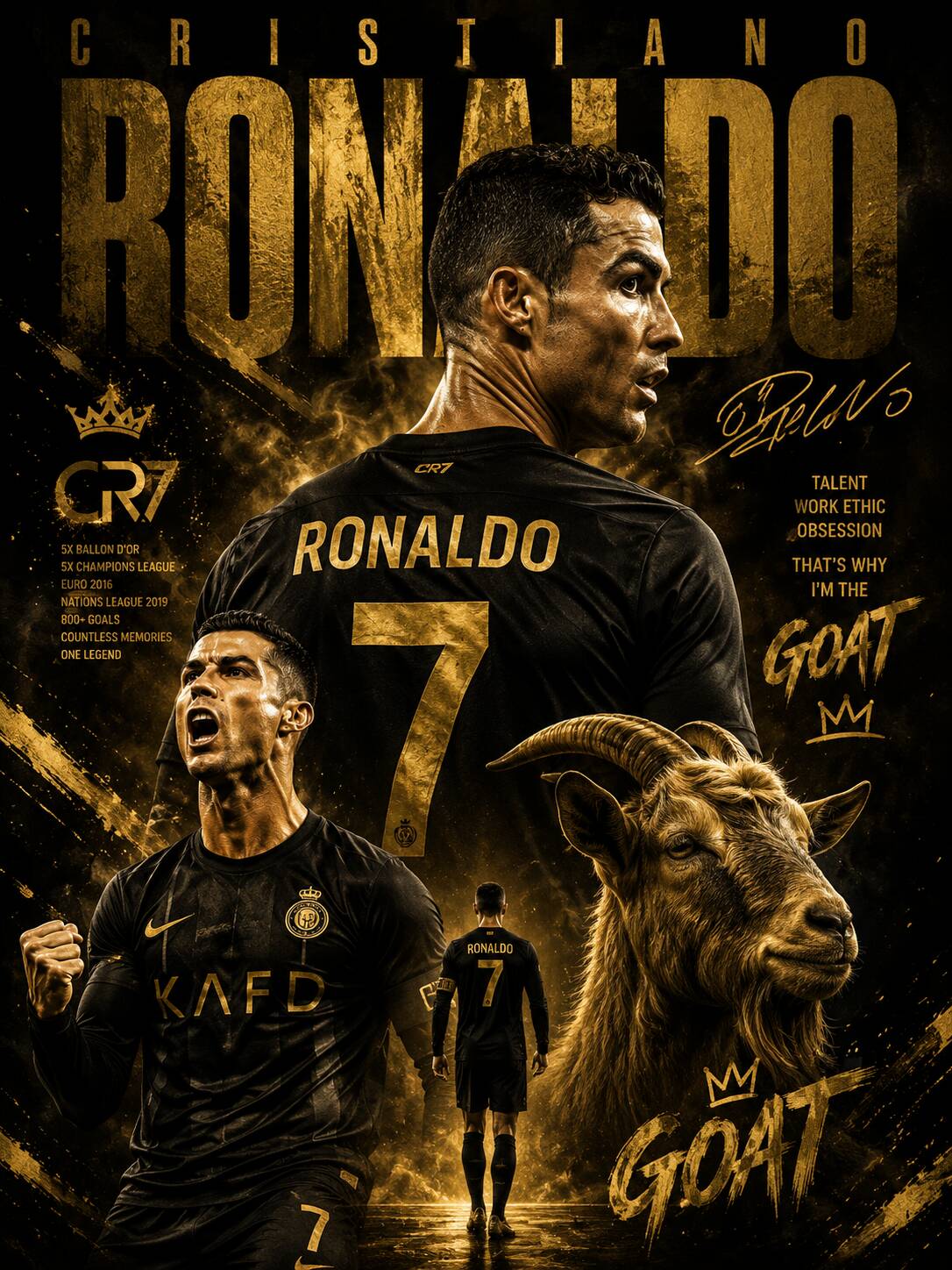 Papel de Parede do Cristiano Ronaldo CR7 com Cabra GOAT para Celular/iPhone 4K