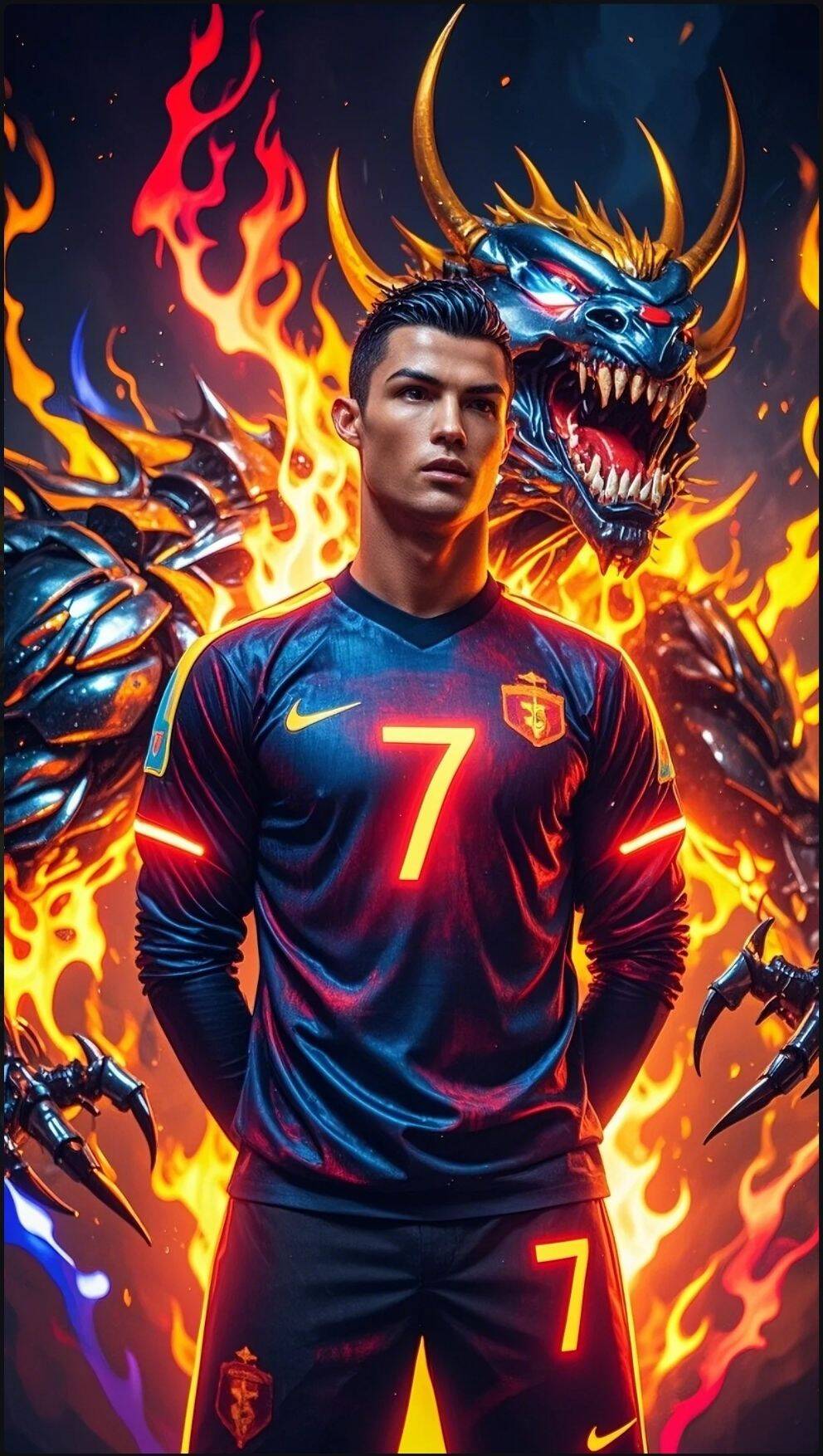 Papel de Parede do Cristiano Ronaldo com Dragão para Celular/iPhone 4K