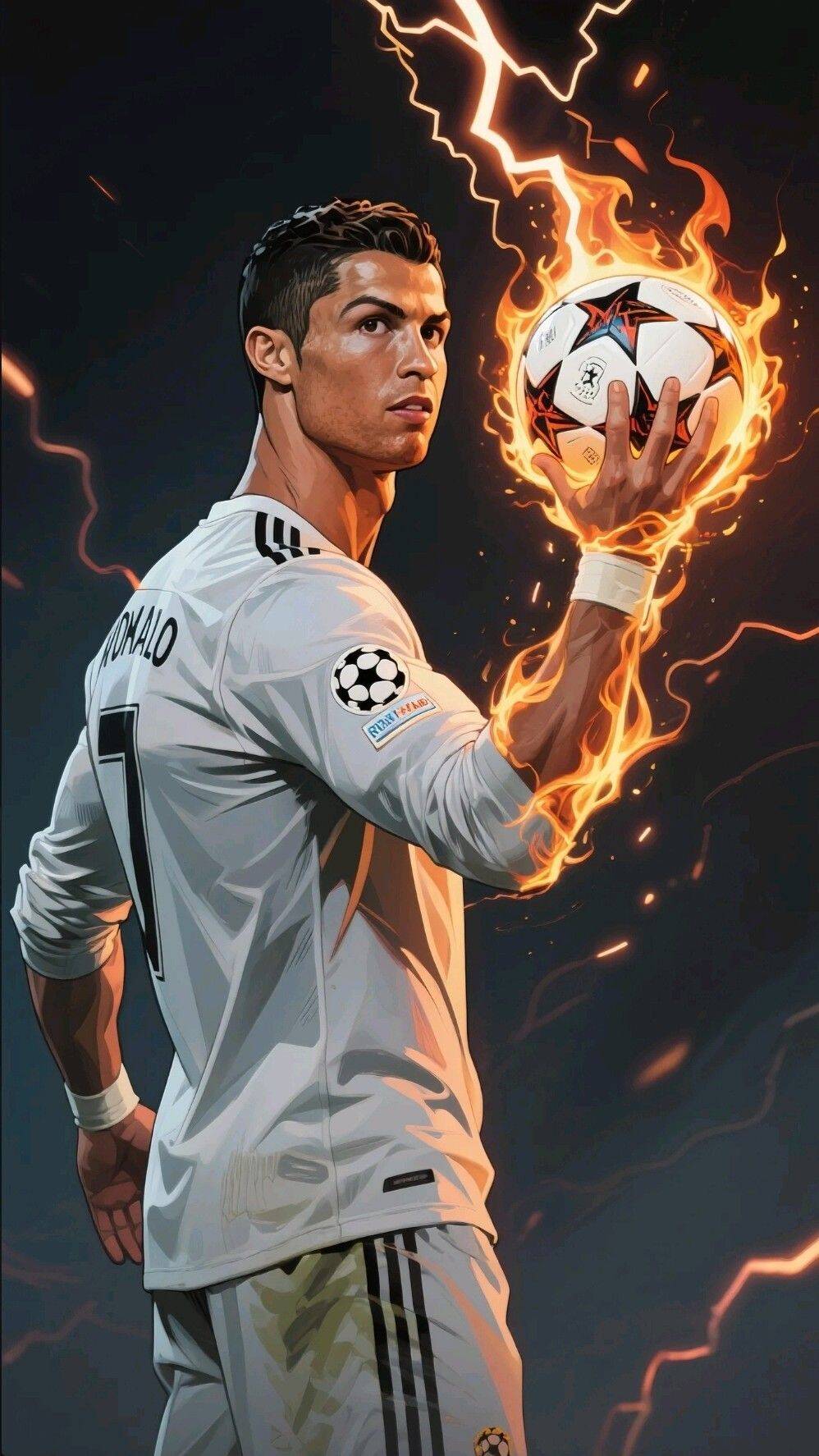Papel de Parede do Cristiano Ronaldo com Bola de Fogo para Celular/iPhone 4K