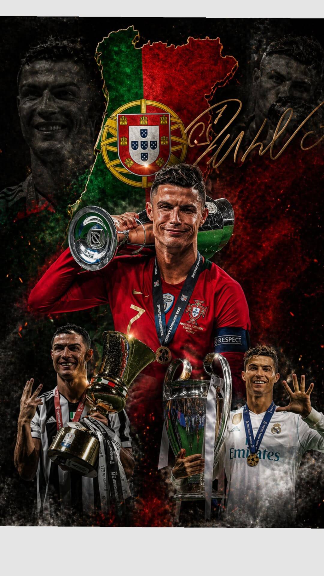 Papel de Parede do Cristiano Ronaldo com Troféus para Celular/iPhone 4K