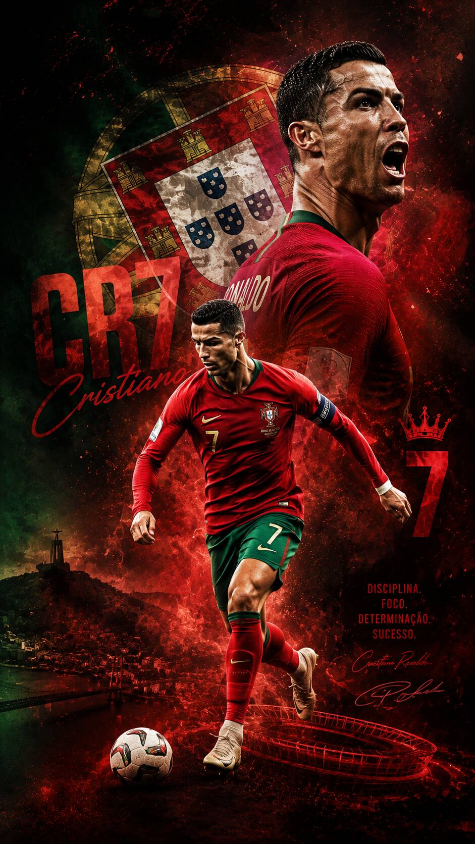 Papel de Parede do Cristiano Ronaldo com Camisa de Portugal CR7 para Celular/iPhone 4K
