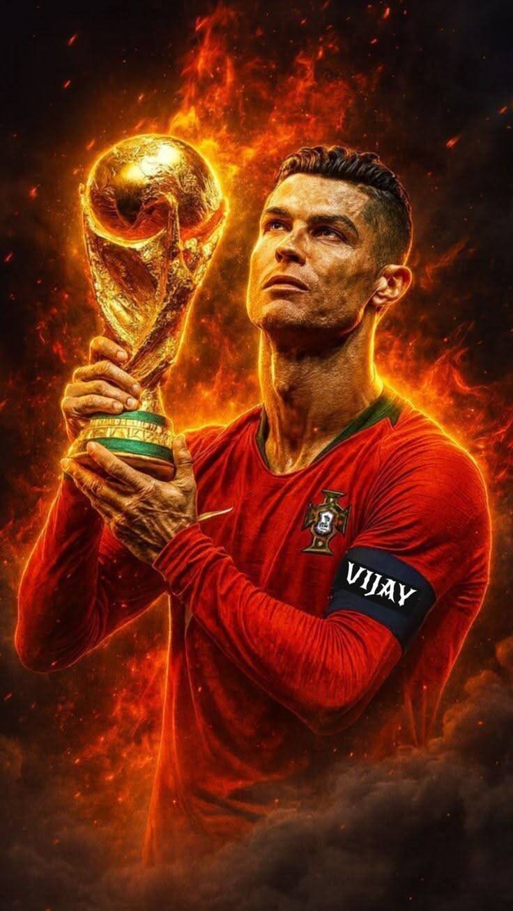 Papel de Parede do Cristiano Ronaldo com Troféu para Celular/iPhone 4K