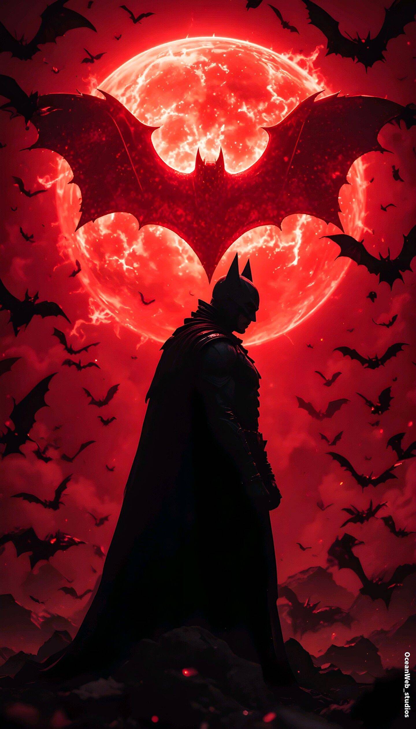 Batman with Red Moon Wallpaper for Cell Phone/iPhone 4K