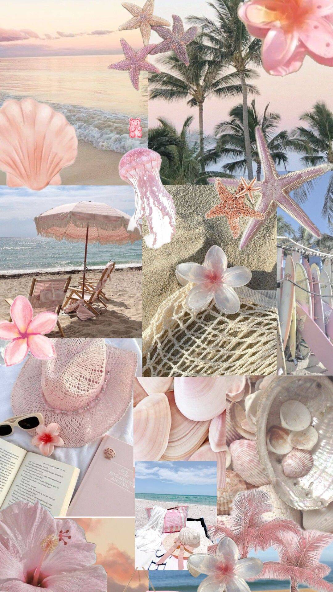 Papel de Parede de Praia com Conchas e Flores para Celular/iPhone 4K