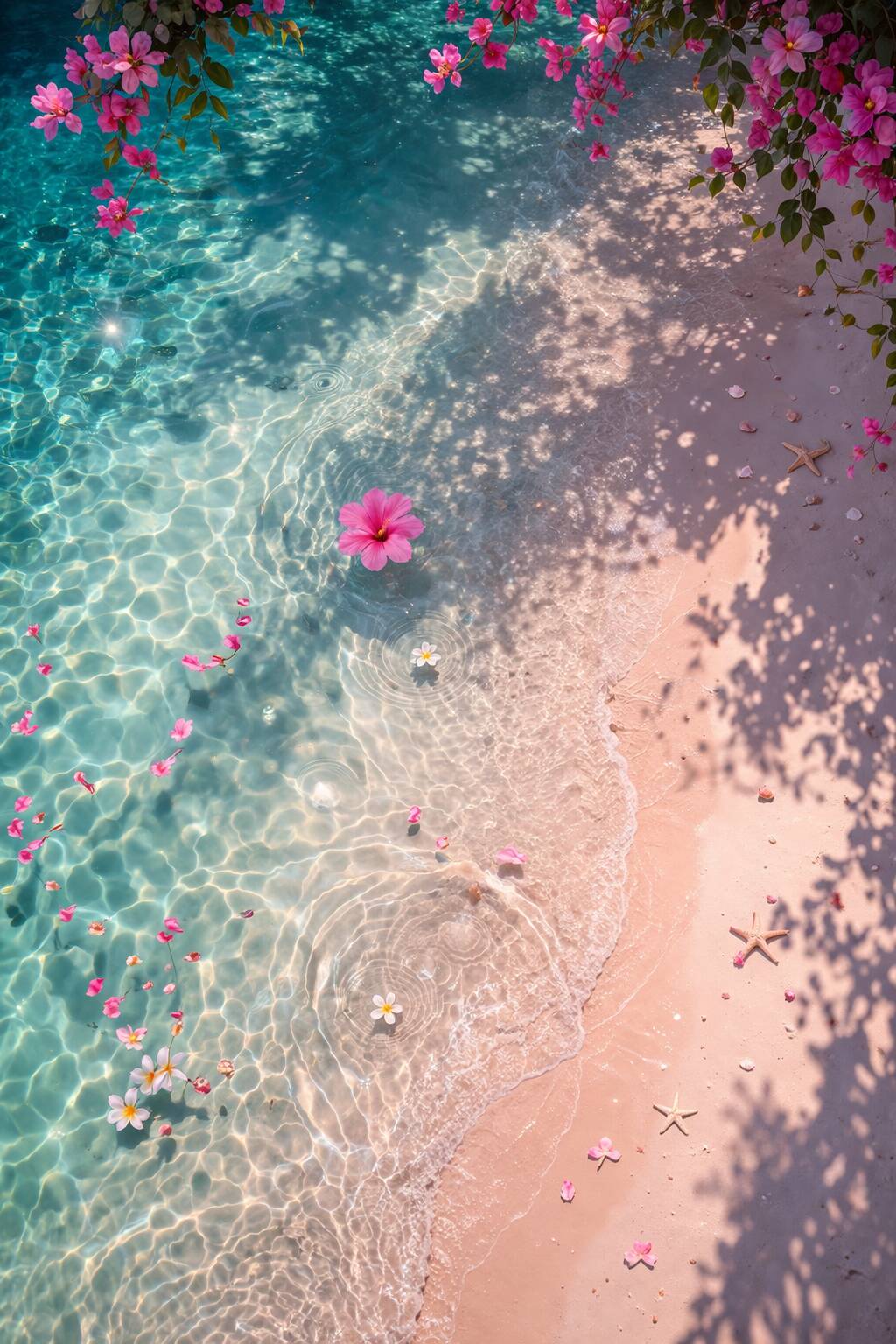 Papel de Parede de Praia com Flores e Água Cristalina para Celular/iPhone 4K