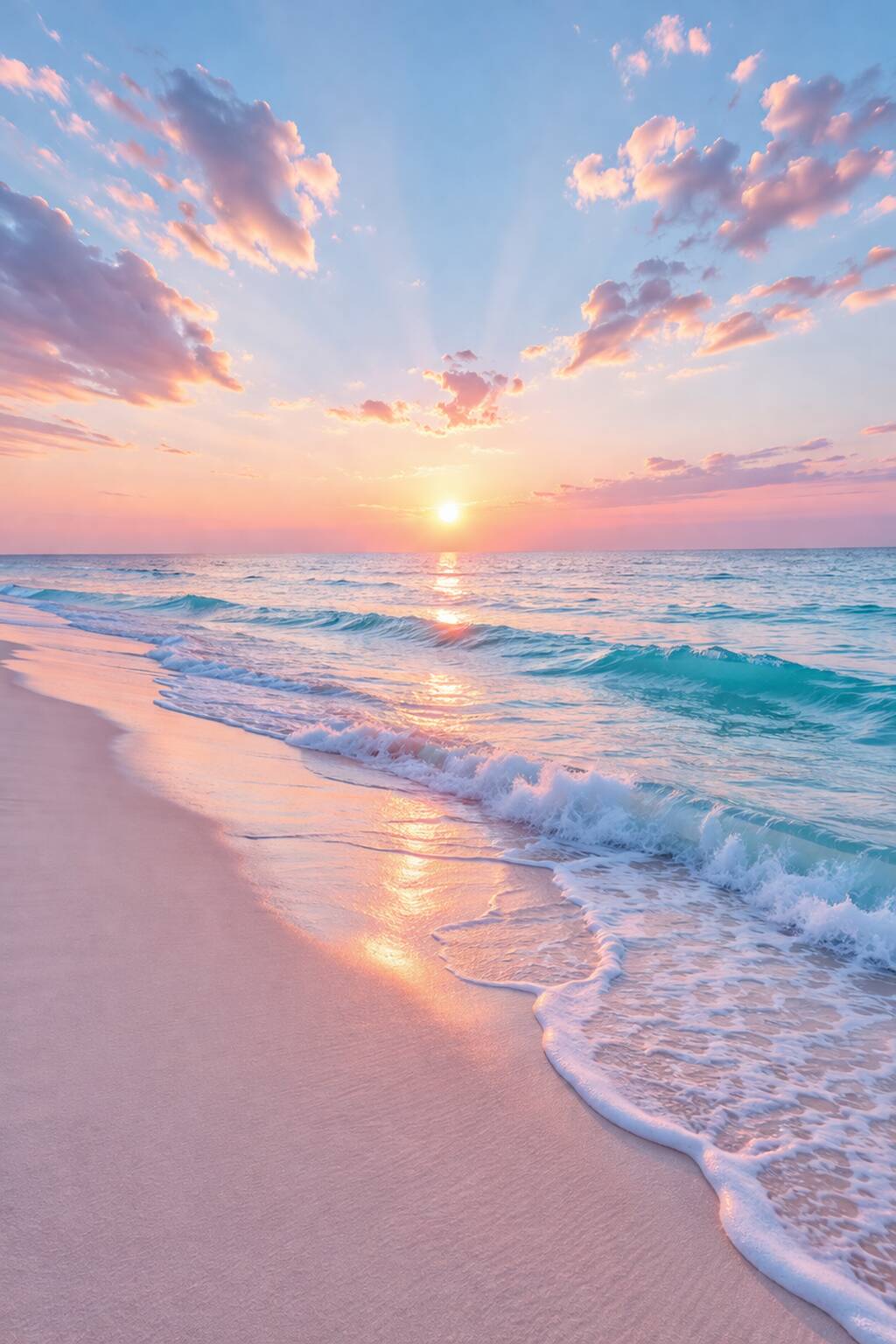Papel de Parede de Praia com Pôr do Sol e Ondas para Celular/iPhone 4K
