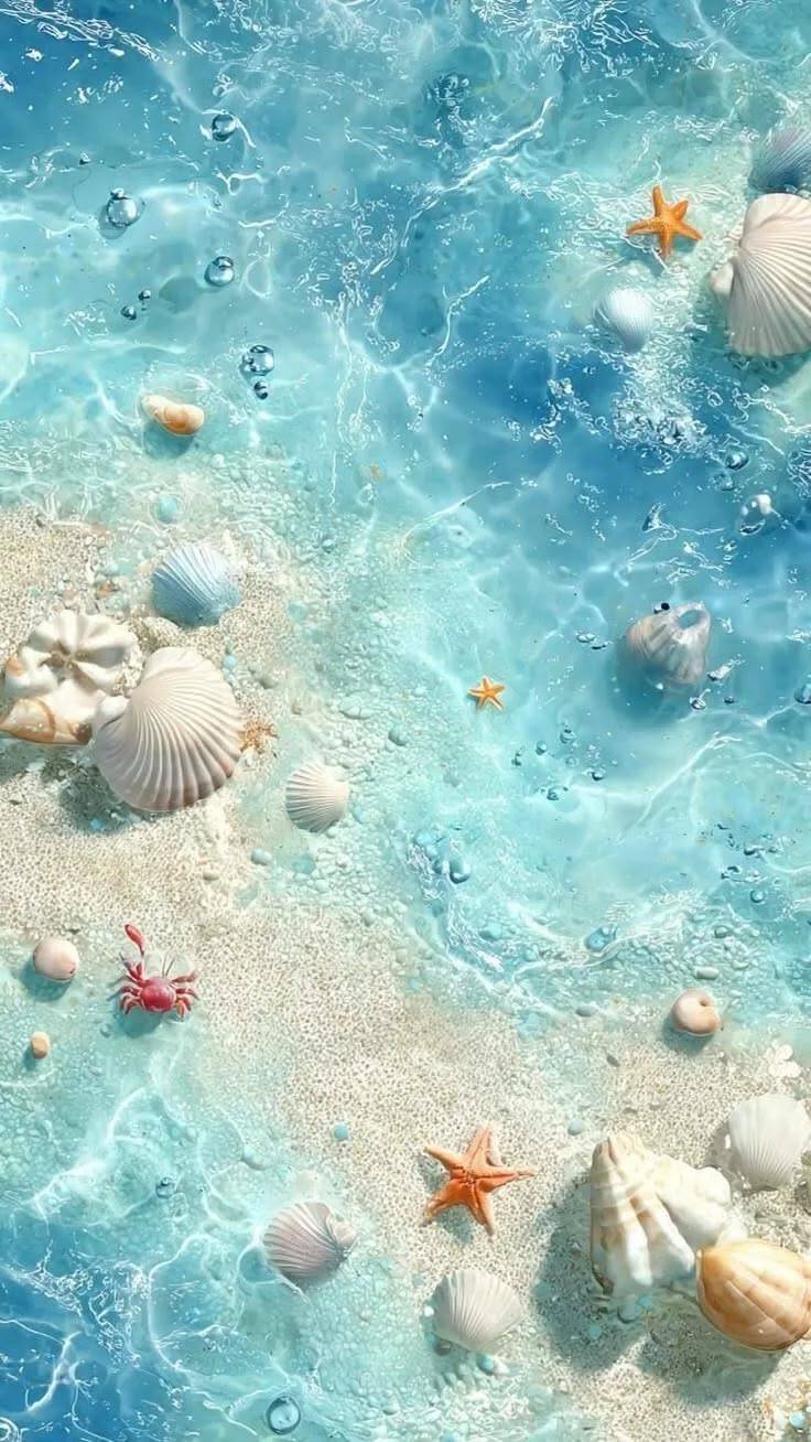 Papel de Parede de Praia com Conchas e Estrelas do Mar para Celular/iPhone 4K