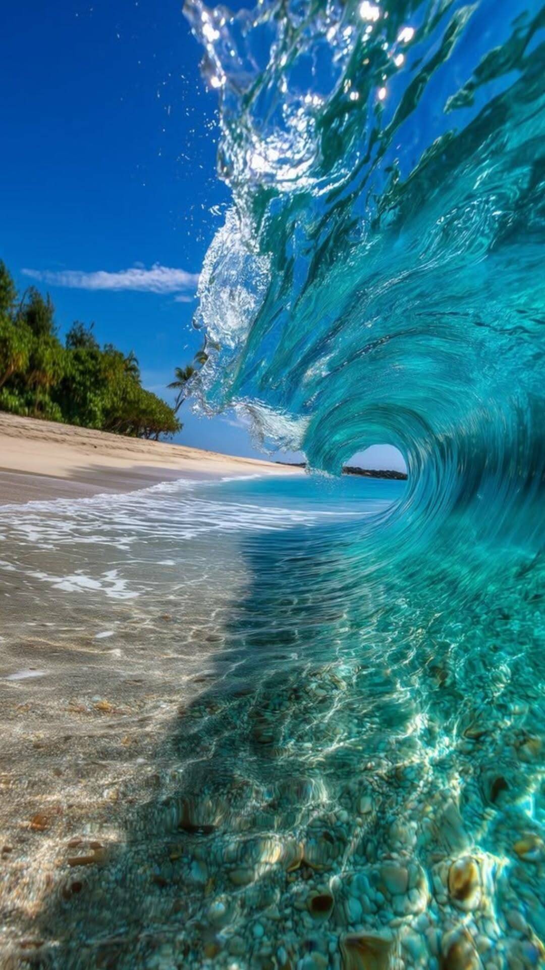 Papel de Parede de Praia com Onda Cristalina para Celular/iPhone 4K