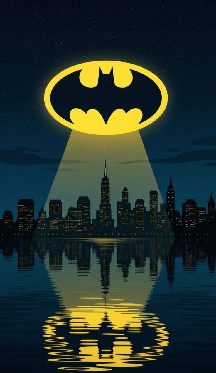Fondo de Pantalla de Batman con Batiseñal y Ciudad Reflejada para Celular/iPhone 4K