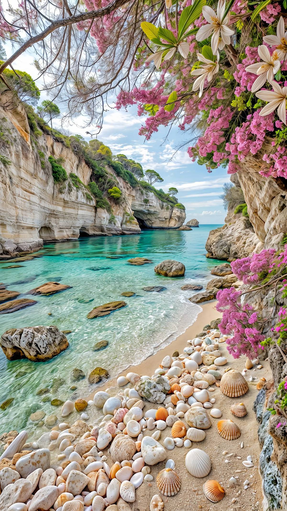 Papel de Parede de Praia com Flores e Conchas para Celular/iPhone 4K