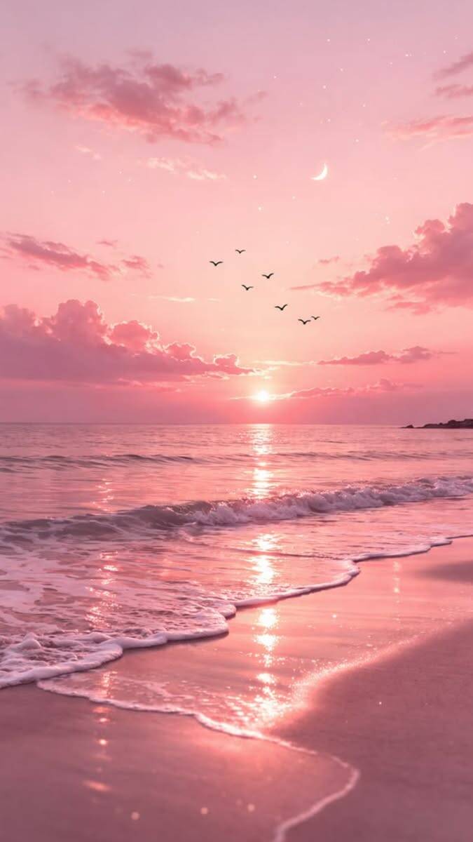 Papel de Parede de Praia com Pôr do Sol Rosa para Celular/iPhone 4K