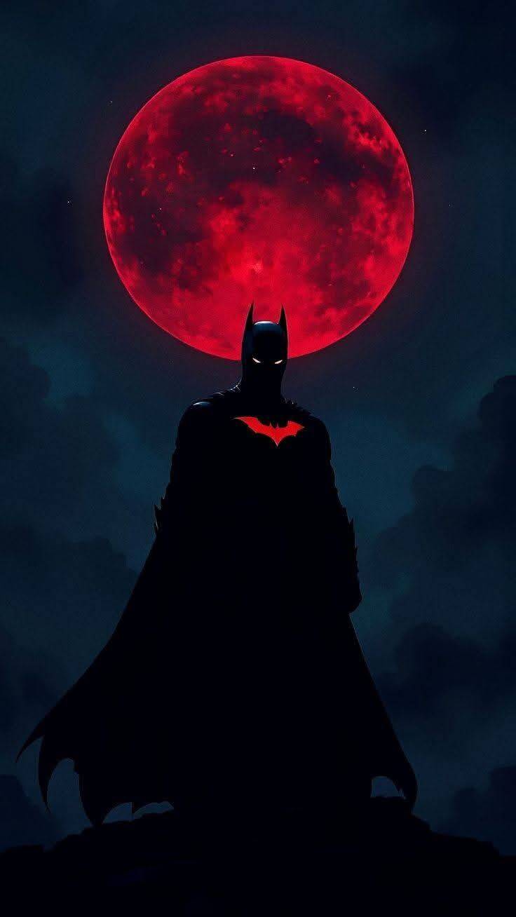 Batman with Red Moon Wallpaper for Cell Phone/iPhone 4K