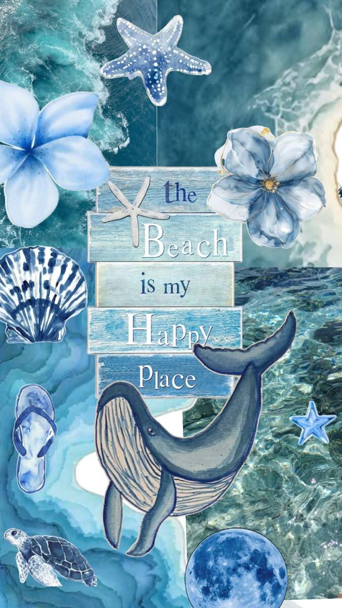 Papel de Parede de Praia com Baleia e Flores para Celular/iPhone 4K