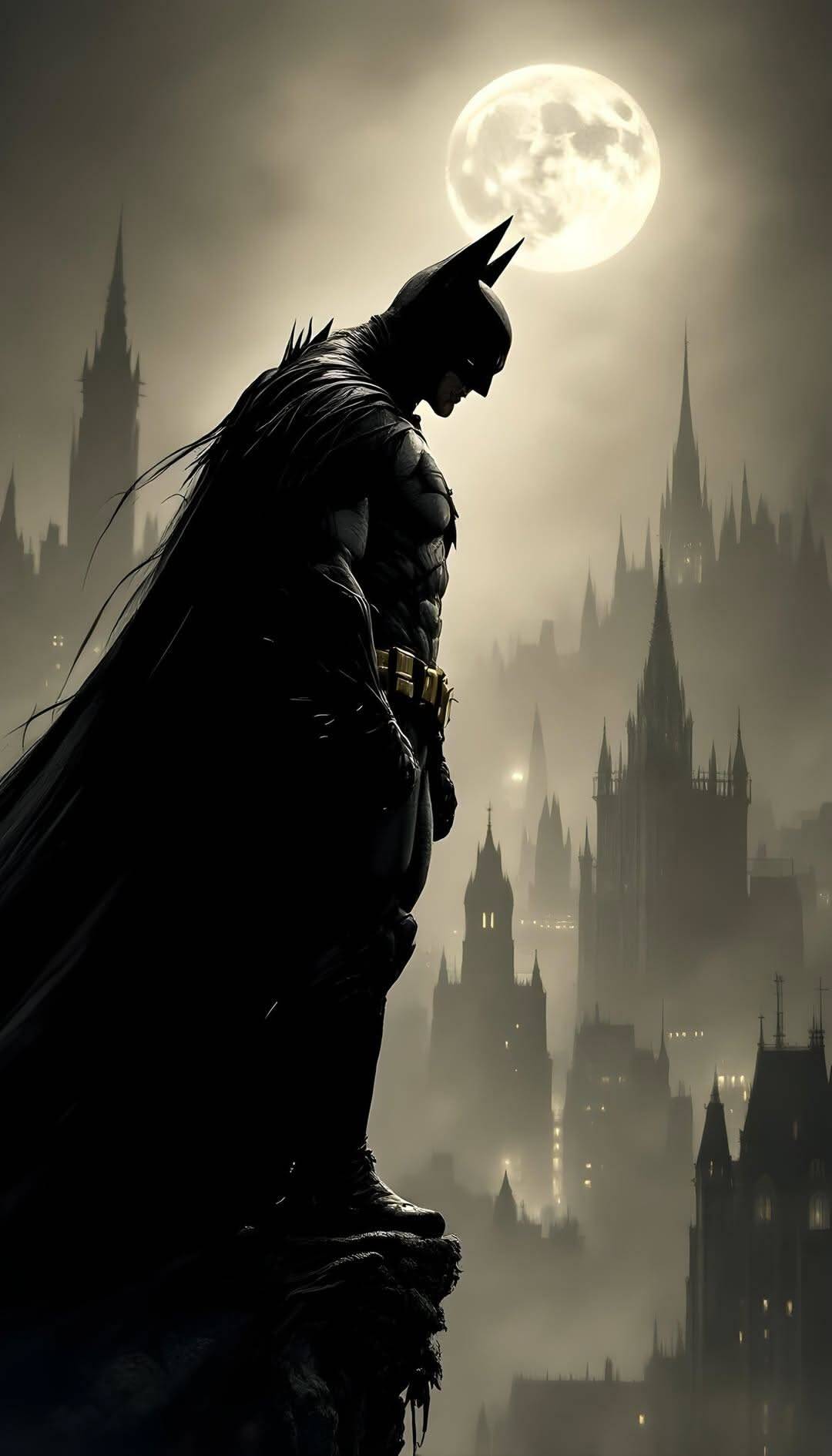 Fondo de Pantalla de Silueta de Batman con Luna para Celular/iPhone 4K