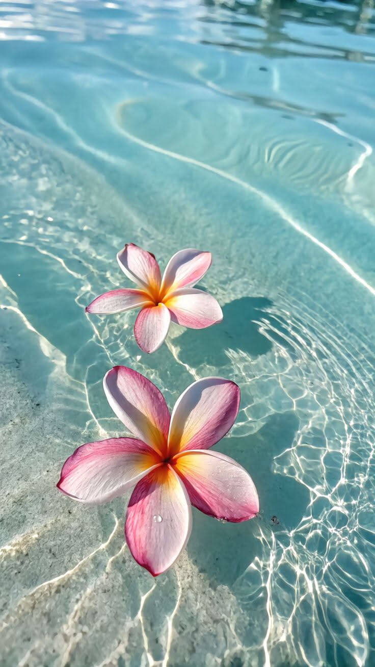 Papel de Parede de Praia com Flores Flutuantes para Celular/iPhone 4K