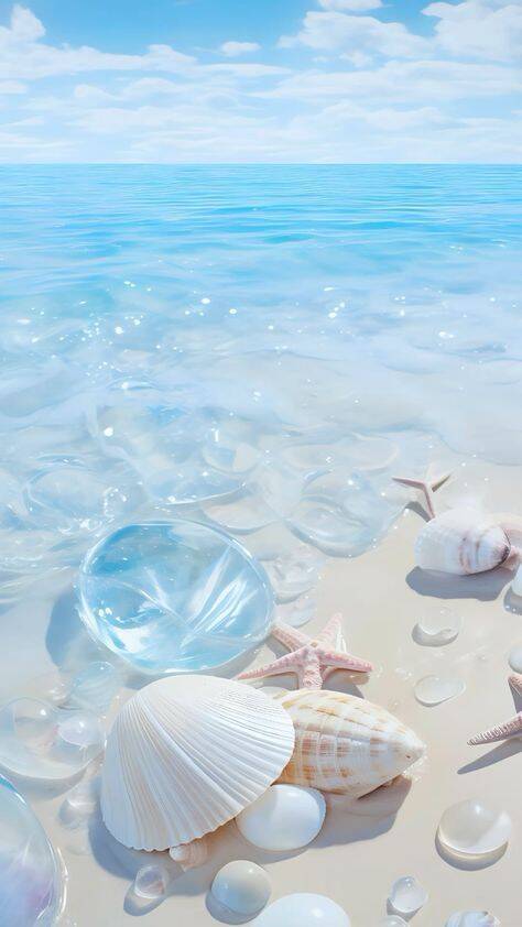 Papel de Parede de Praia com Conchas e Água Cristalina para Celular/iPhone 4K